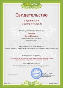 Сертификат проекта infourok.ru № ДВ-168422
